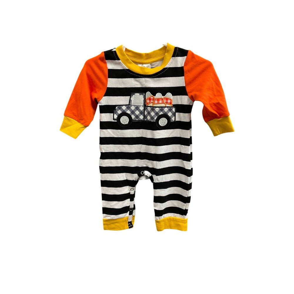 Baby Boys Striped Truck Long Sleeve Romper Outfit Size 0-3M